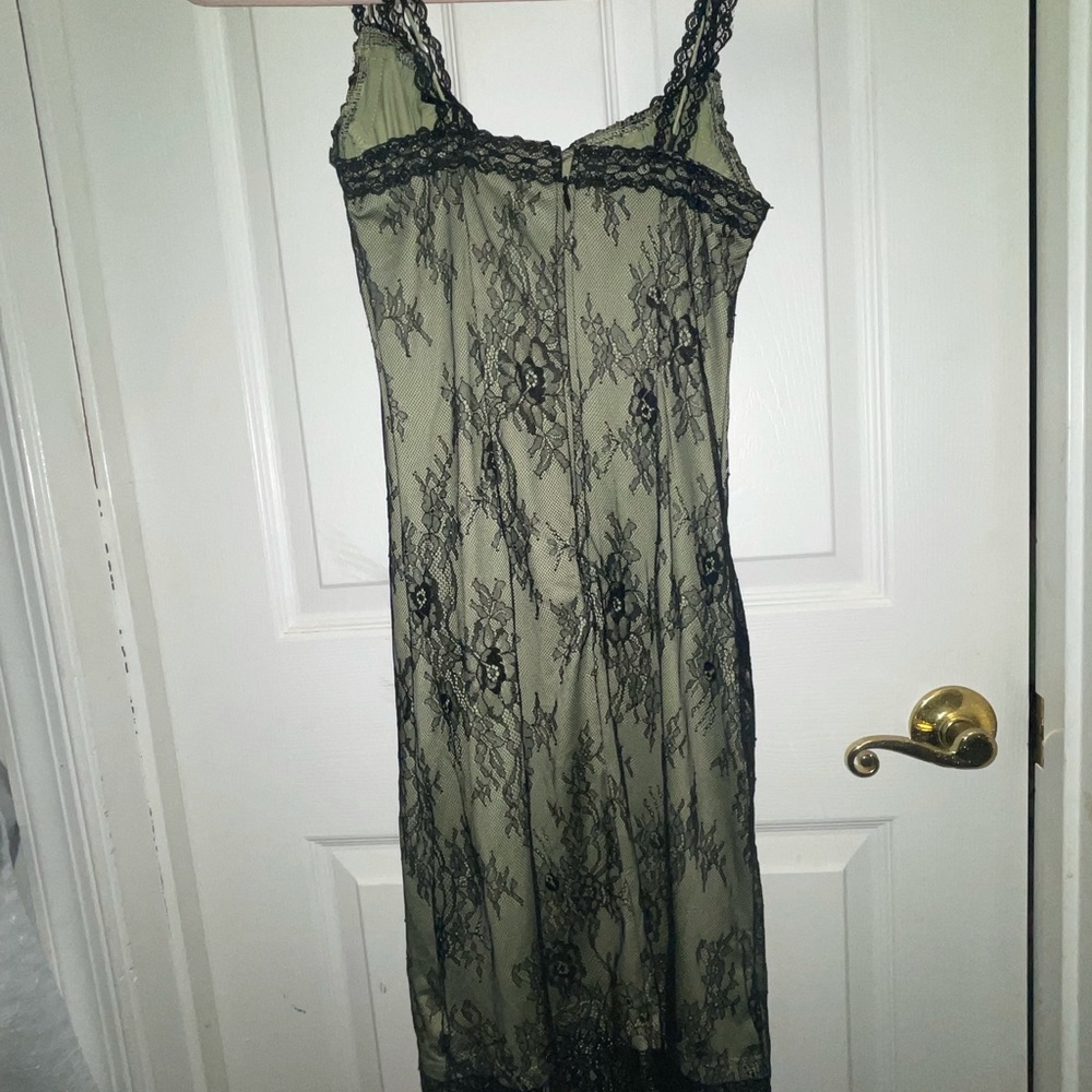 Green with black lace knee high slip dress - Picture 2 of 8